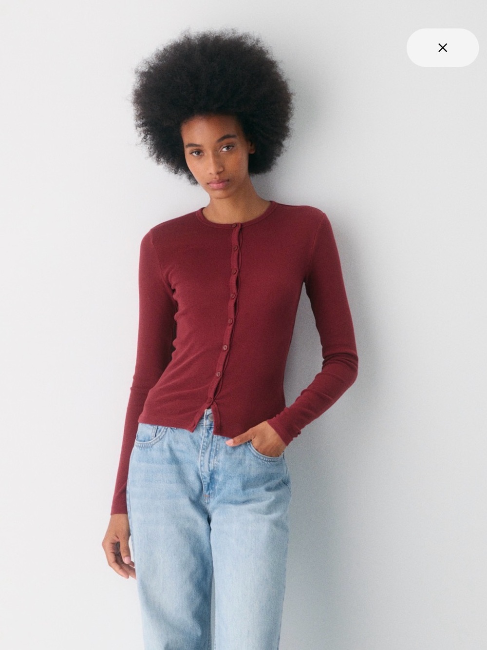 Aritzia Button Down Ribbed Cardigan - Burgundy